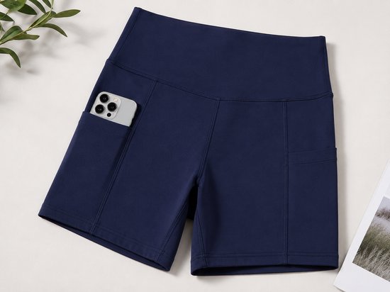 SparkNine Softflow korte sportbroek - met zakken - zachte stof - XXL - donkerblauw - dames short - half lang - fietsshort
