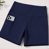 SparkNine Softflow korte sportbroek - met zakken - zachte stof - XXL - donkerblauw - dames short - half lang - fietsshort