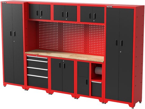 Feistos Juno 15 Gereedschapswand Hoog - 330 x 46 x 198 cm - Zwart/Rood