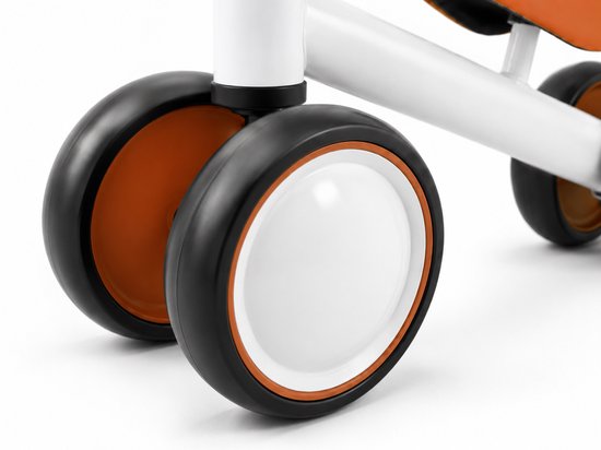 Jeemsie Loopfiets 1 Jaar – Baby Loopfiets 12 tot 36 Maanden – Vierwiel Loopfiets – Eerste Fiets voor Peuters – Binnen & Buiten – Oranje-Wit