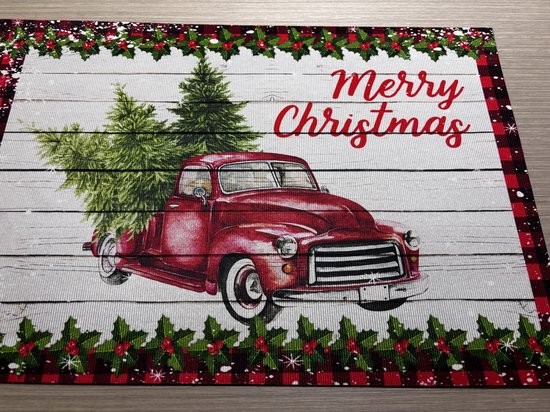 Kerst Deurmat - Deurmat kerstauto - Linnen Kerstmat - Deurmat - Vloermat - Antislip - Droogloopmat - Deurmat met tekst - Decoratieve Deurmat - Merry Christmas Deurmat - Deurmat Voor Binnen en Buiten - 59,5x40 CM
