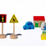 DMG Supply Houten Treinset - Treinbaan met Rails - 33-delig - Trein en Auto Accessoires - Verkeersborden - Vanaf 3 Jaar