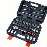 Doppenset met Ratelsleutel – Professionele 1-4” & 1-2” Doppen – Inclusief Verlengstukken en Opbergkoffer – Voor Auto, Motor & Kluswerk