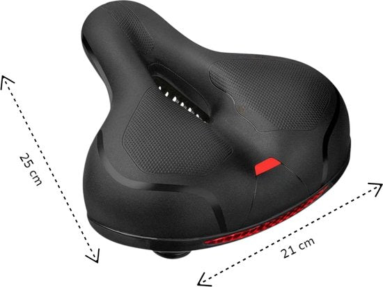 Fietszadel met Schokdemping en Ademend Design – Ergonomisch Zadel met LED-verlichting – Universeel voor Stadsfiets, Elektrische Fiets en MTB – 25x21 cm – Zwart