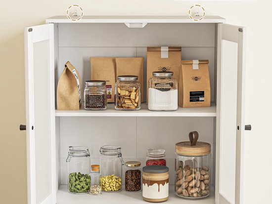 Keukenkast Buffetkast Hoog met 2 matglas deuren 30x59x170 cm - Wit