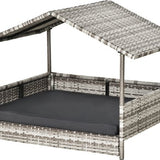 Rattan Hondenbed in huis vorm met Kussen 69x98x70 cm