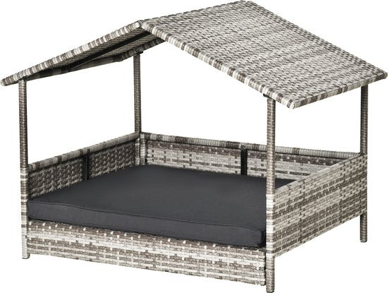 Rattan Hondenbed in huis vorm met Kussen 69x98x70 cm