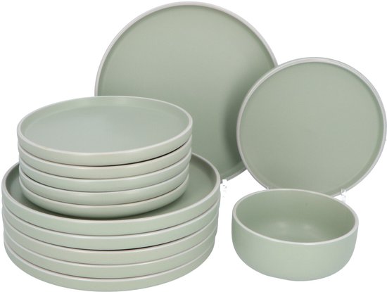 6 persoons Servies 18 delig Nordic style Keramiek - groen/wit