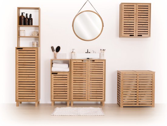 5Five® Sicela Bamboe Wasmand met 2 vakken - 110 liter - Bruin