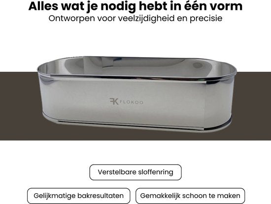 Roestvrijstalen sloffenring - Verstelbaar Bakframe - RVS - 27 - 40 cm – Sloffen – Taarten - Vruchtentaarten - Bakslof Verstelbaar