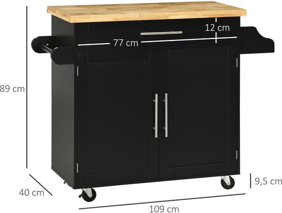Keukenwagen - Keukentrolley met Deurtjes, Werkblad, lade en Rek