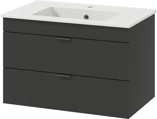 Hangende Wastafelonderkast met Wastafel Soft-Close - Zwart