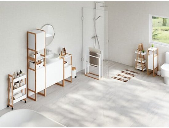 Toiletrolhouder Natureo met Reserverolhouder 33x20x80cm - Wit/Bruin