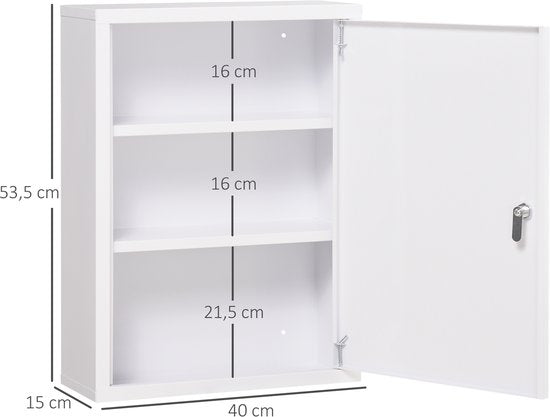 4goodz Medicijnkastje EHBO-kastje met slot RVS 15x40x53 cm - Wit