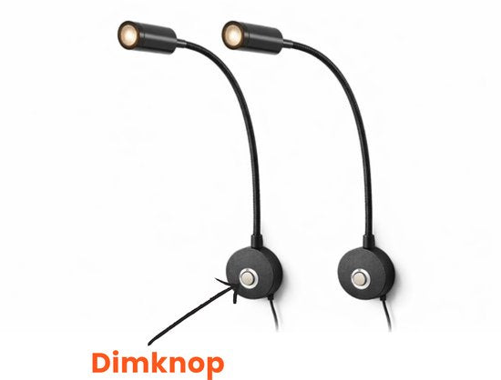 DMG Supply Bed Leeslampjes - Set van 2 - Mat Zwart - Dimbaar - Leeslamp - Wandlamp - Hoofdbord