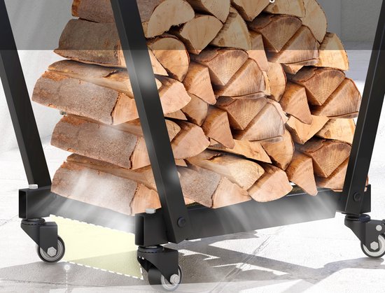 Houtopslag rek Staal XL- 240 cm breed, belastbaar tot 300 kg - Zwart