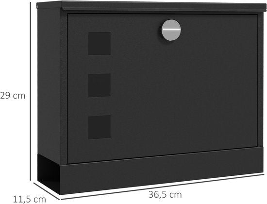 Wandbrievenbus modern - Afsluitbaar met slot - 36,5x11,5x29 cm - Zwart
