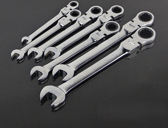 Ratel Ringsleutel Set met Flexibele Kop – Metrische Steek--Ringsleutels – 72-Tands Ratel – Voor Auto, Motor & Werkplaats