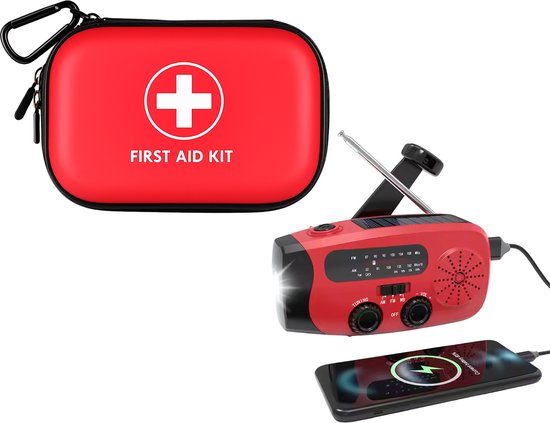 Bright Care® Compleet Noodpakket – Noodradio - Oplaadbare Radio met Powerbank & 104-delige EHBO Kit – Voor Thuis, Auto, Reizen en Outdoor