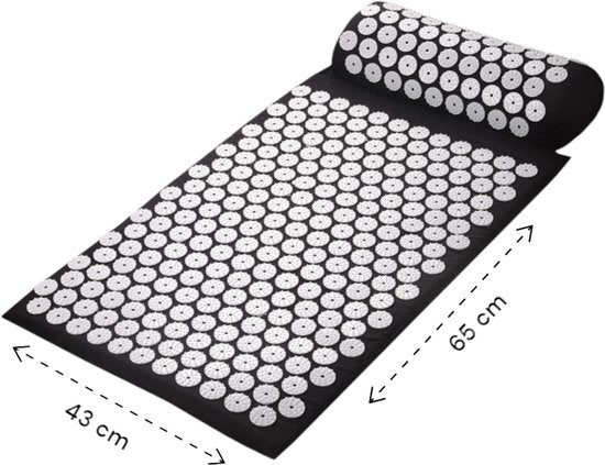 Spijkermat Set met Kussen - 64x44 cm - Zwart - Acupressuur Mat & Spijkerbed - Inclusief Acupunctuur Kussen - Shakti Massage Ervaring