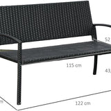 Polyrotan 2-Zits Tuinbank Staal - Zwart