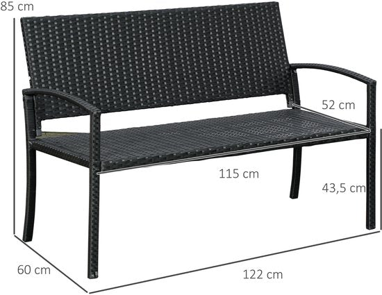 Polyrotan 2-Zits Tuinbank Staal - Zwart