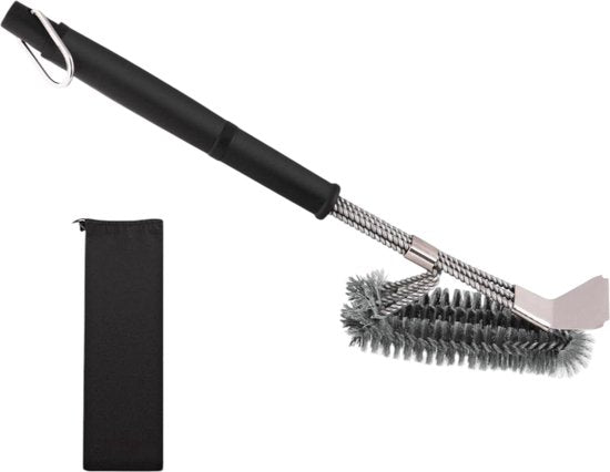 BBQ Borstel met Schraper - BBQ Accessoires - BBQ Schoonmaakborstel geschikt voor alle merken - 2 in 1 - Barbecue Staalborstel - RVS - Zilver