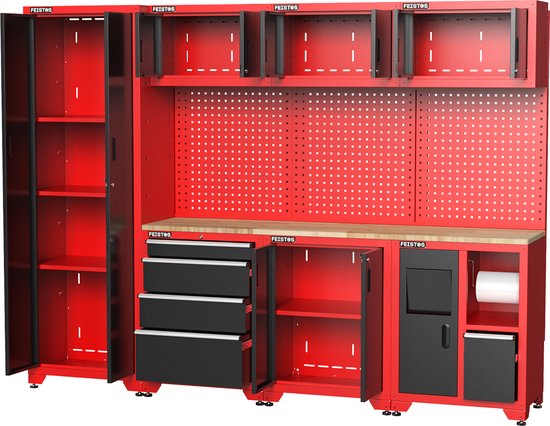 Feistos Gereedschapswand Hoge kast Juno 3- 46x264x198 cm - Zwart/Rood
