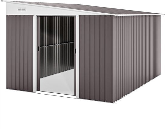 Metalen Tuinschuur met Schuin Dak - Dubbele Vergrendelbare Deuren - 2,8 x 3,45 x 2,01m - Grijs