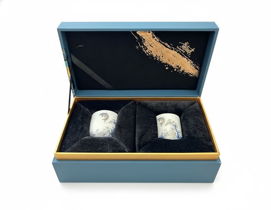 Handgemaakte Porseleinen Theekopjes Set (2-delig) – Karper & Golven Design – Met de Hand Verguld – Luxe Theeservies Cadeauset