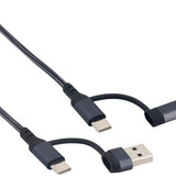 3-in-1 USB Kabel – 1 meter – Snelladen & Dataoverdracht – USB naar USB-C - Lightning – Nylon Gevlochten – Zwart - oplaadkabel Telefoon