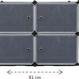Schoenenkast – 4 Vakken – 81 x 65 cm – Stijlvol & Ruimtebesparend – Kunststof Opbergkast met Deurtjes – Zwart-Grijs