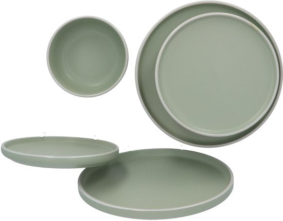 6 persoons Servies 18 delig Nordic style Keramiek - groen/wit