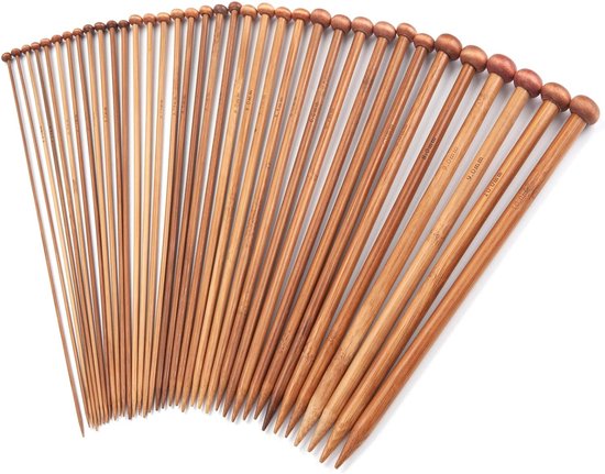 Breinaalden Set Bamboe 36 Stuks Donker Bruin - 18 Verschillende Maten - 35 cm Lang - 2 tot 10 mm Dikte - Ergonomische Breinaald - Kwalitatief Hoogwaardig Bamboe