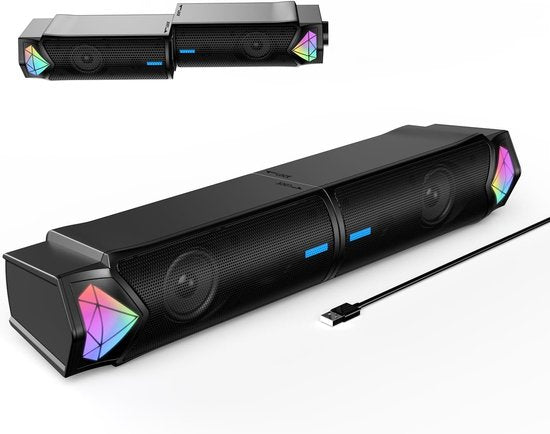 Vesfy 2-in-1 Soundbar & PC Speakers - Bluetooth 5.3 - RGB Verlichting - HiFi Stereo - Geschikt voor PC, Laptop & Monitor - Gaming & Muziek