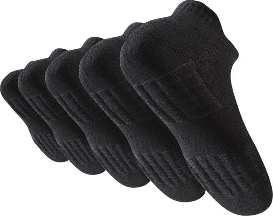 Hardloopsokken - 5 paar - Zwart - Maat 40-44 - Hardloopsokken - Running Socks - Korte Hardloop Sokken - Sportsokken - Tennissokken - Hardloopsokken Heren - Hardloopsokken Dames - Sportsokken Heren - S