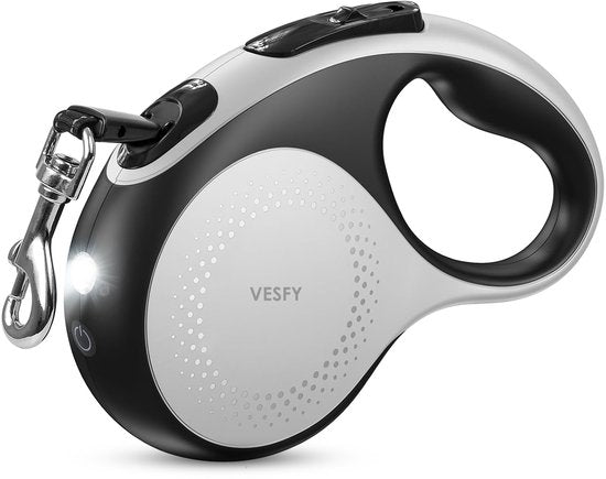 Vesfy Hondenriem 5 Meter met LED Lamp - Automatische Rollijn tot 50kg - Oplaadbaar - Voor Grote en Kleine Honden