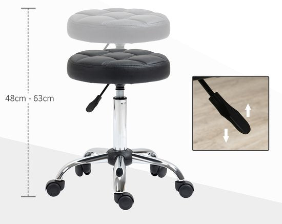 Ergonomische Rolkruk Kunstleer - Werkkruk in Hoogte Verstelbaar 51-67 cm - Zwart