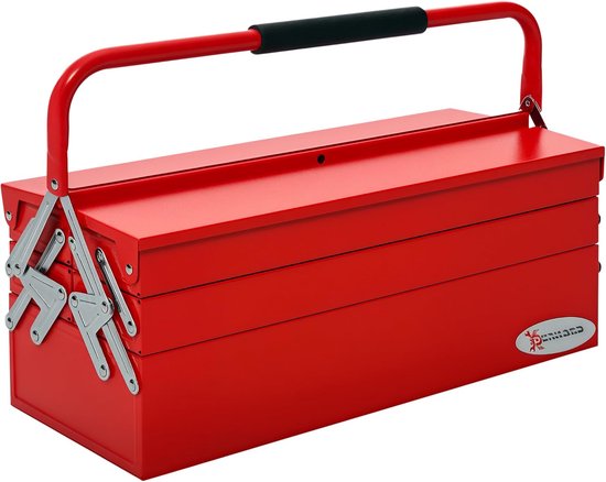 Gereedschapskist Metaal met 5 vakken - zonder gereedschap - Rood