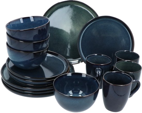 Servies 16 delig 4-persoons - Reactive Glaze - Blauw