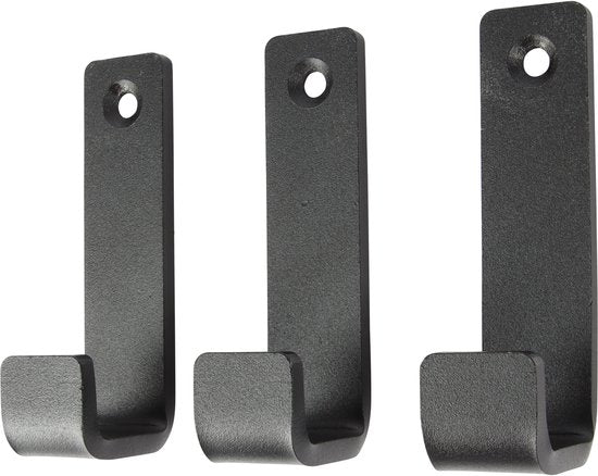 Marcellis - 3x Industriële ophang haak - jas haak - mat zwart - metaal - 8cm - ook voor aan plank