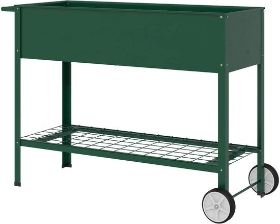 Verhoogd Kweekbed met Wielen Plantenbak Metaal - Groen