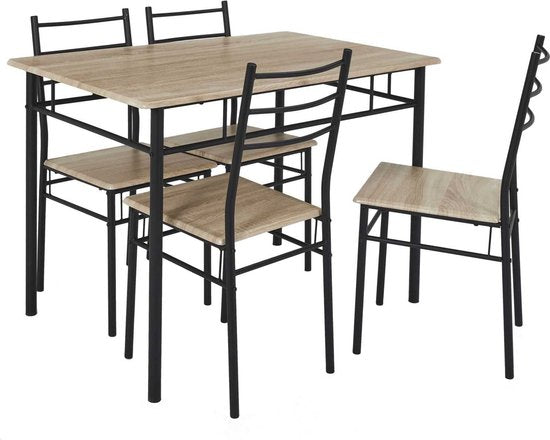 Eettafel-set Loka met 4 stoelen 110x76x70cm - Bruin/Zwart