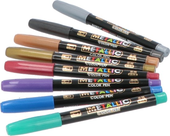 4goodz 8 stuks Metallic Fineliner Gelpennen 1-3 mm puntdikte