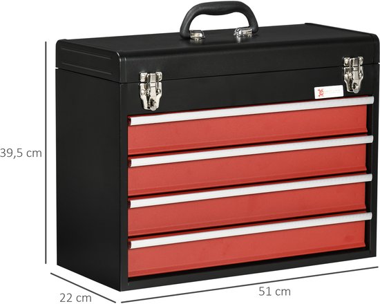 Gereedschapskist zonder gereedschap met 4 lades en slot