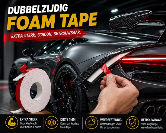 24ME® - Pakket van 5 rollen - 25 Meter Extra Sterk Dubbelzijdig PE Foam Tape - Wit - 20mm x 1mm - 5 Rollen Meter - Extra Sterke Kleefkracht