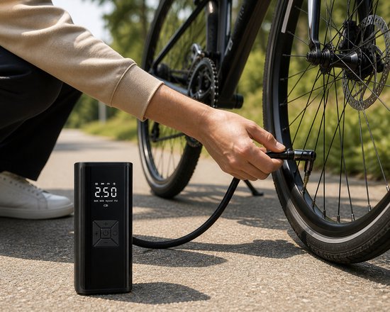 Draagbare Luchtcompressor 7000 mAh – Elektrische Luchtpomp Draadloos voor Auto, Fiets, Motor & Ballen – Digitale Bandenpomp met LCD Display, Powerbank en Automatische Stopfunctie
