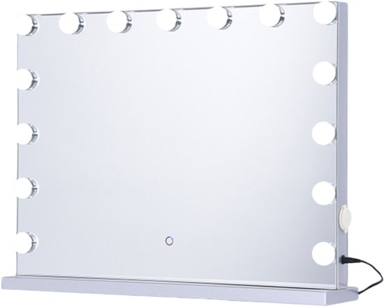 ⁠Jeemsie – Hollywood Spiegel met Verlichting – 3 Lichtstanden, Dimbaar, Touch – Tafel & Wandmontage – 58×48 cm – Wit