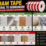 24ME® - Pakket van 5 rollen - 25 Meter Extra Sterk Dubbelzijdig PE Foam Tape - Wit - 20mm x 1mm - 5 Rollen Meter - Extra Sterke Kleefkracht