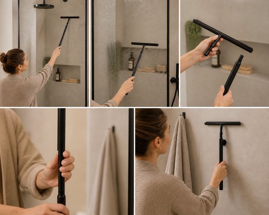 Douchetrekker met Uitschuifbare Steel Zwart – 33 cm Raamwisser & Badkamerwisser – Siliconen Wisser voor Douchewand, Tegels, Spiegel en Ramen – Streeploos Schoonmaken - Aftrekker